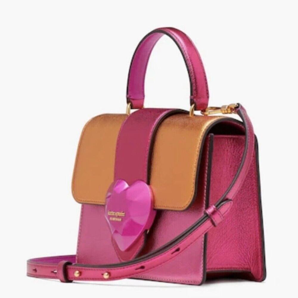 Kate Spade Bijou Barbie Pink Metallic Pebble Leather Top Handle Crossbody Bag - Picture 6 of 10